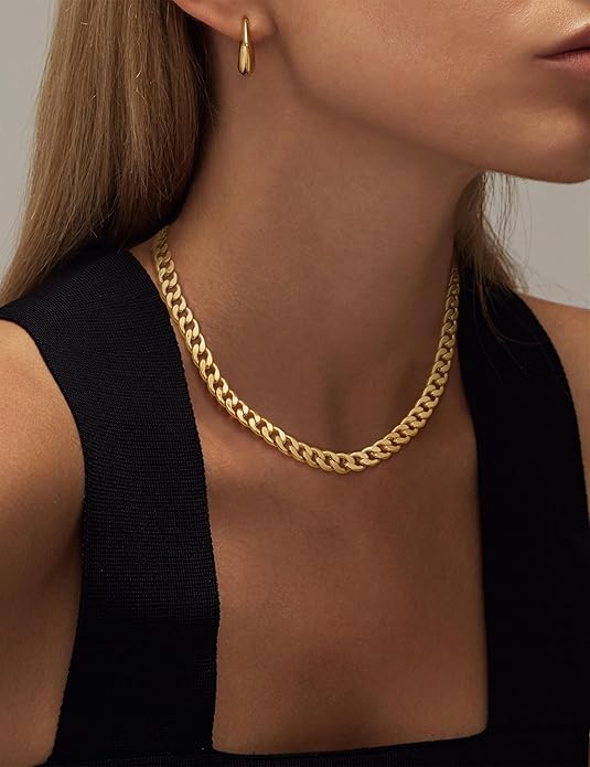 Gold Chunky Cuban Link Chain Necklace Statement Piece