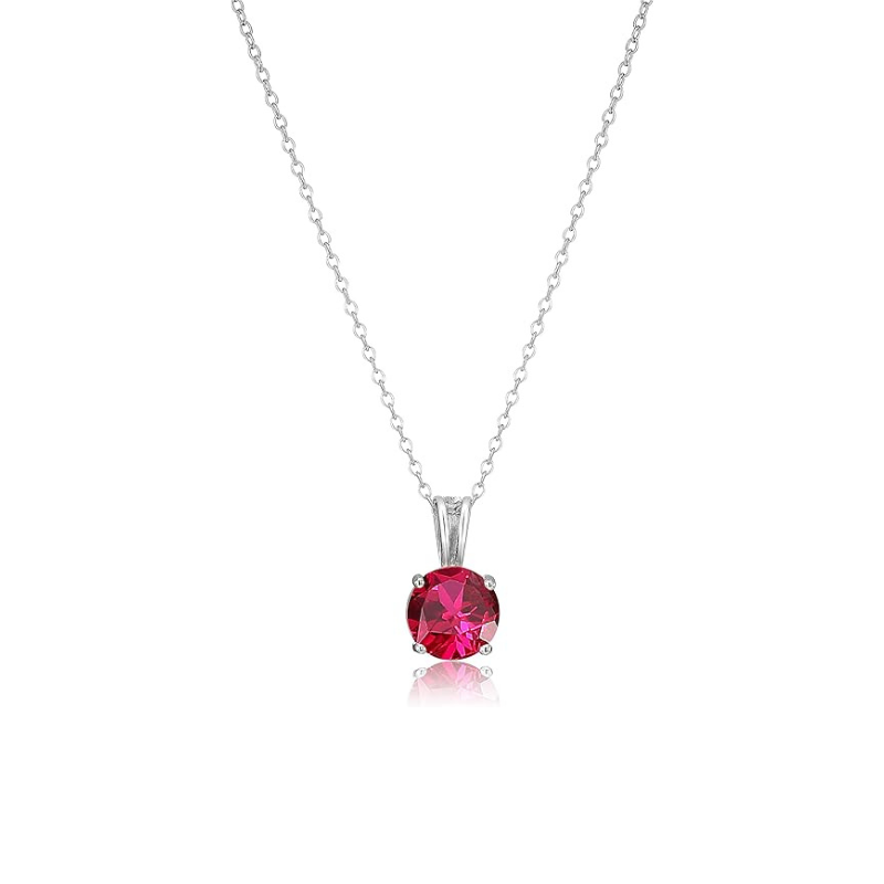 Ruby Pendant Necklace in White Gold | Round Cut Gemstone Jewelry