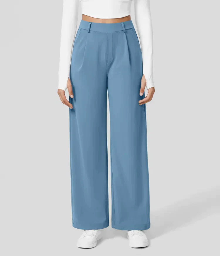 High Rise Stretch Trousers | Comfortable Straight Leg Pants
