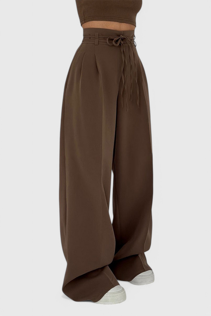 High Waisted Wide Leg Trousers with Cord Detail for Women