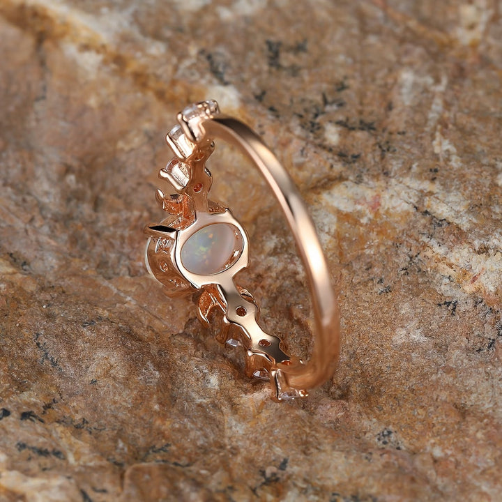 Crescent Moon Ring in Rose Gold - Opal Stone Statement Ring