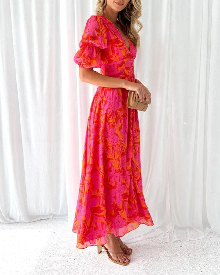 Flowy Printed Dress for Women - Relaxed Fit Casual Dress