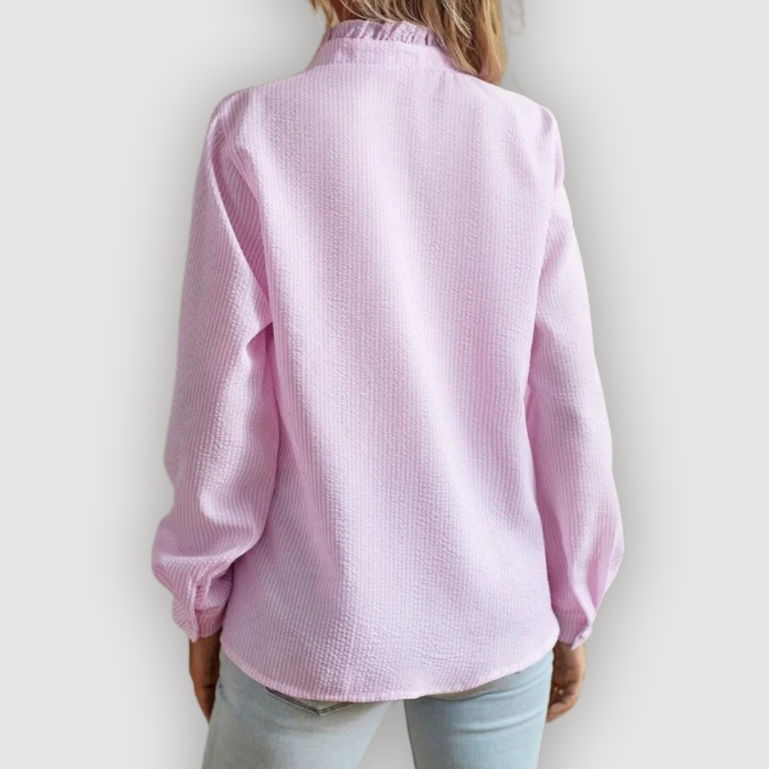 Ruffle Trim Blouse for Women | Striped Button Front Top