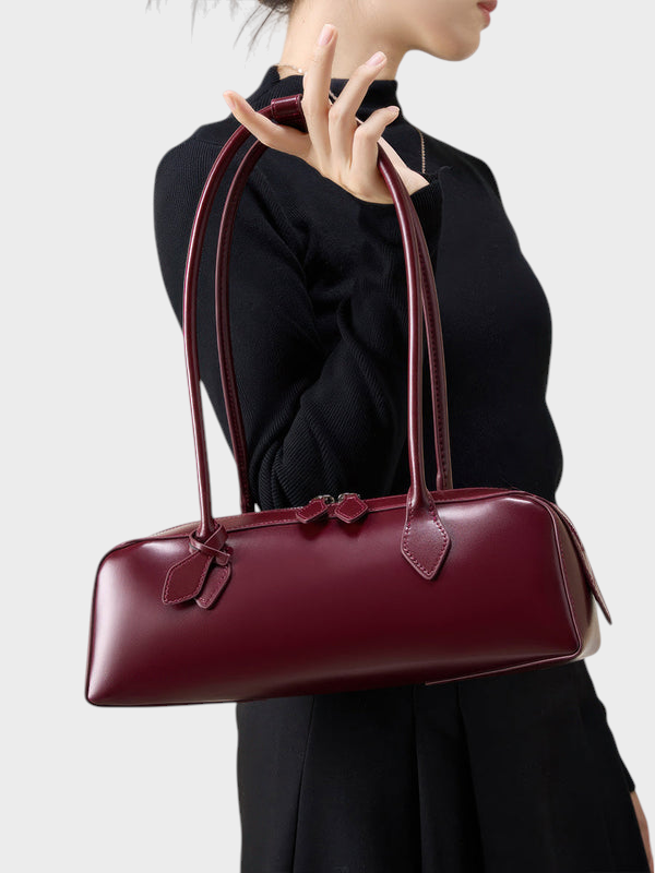 Leather Shoulder Bag for Women - Structured Cowhide Handbag