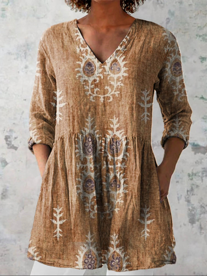 Long V-Neck Blouse for Women - Lightweight Tunic Style Top