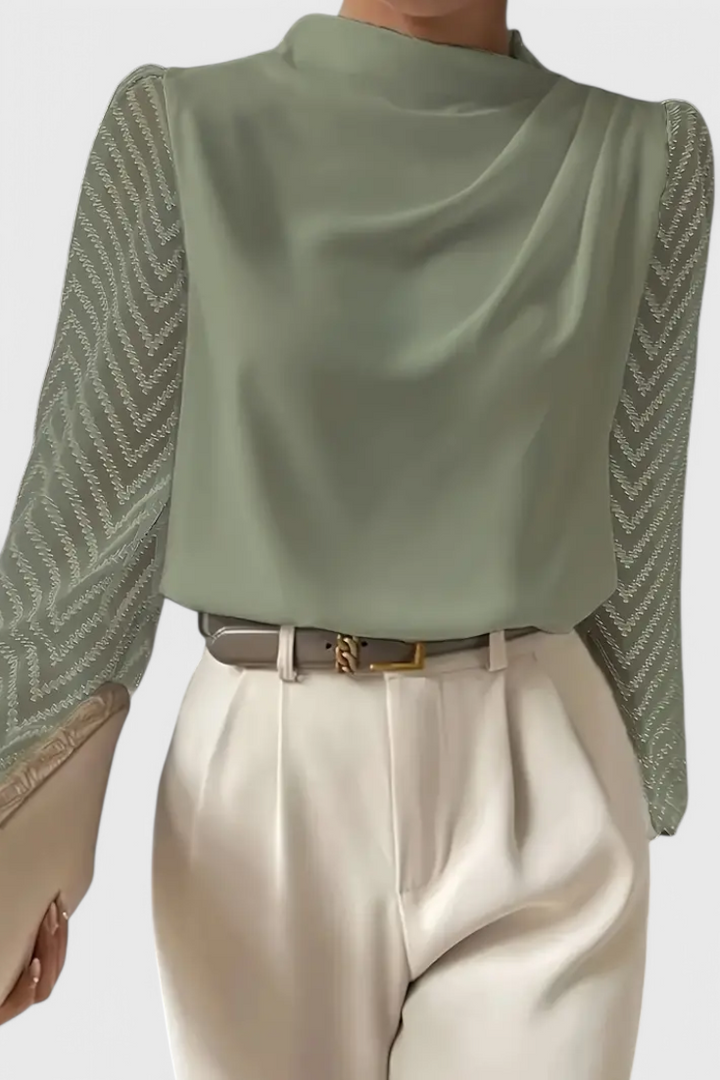 Sheer Sleeve Blouse for Women - Elegant Fluid Silhouette