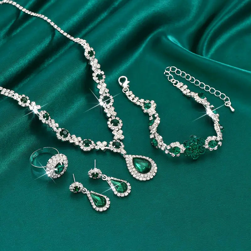 White Gold Jewelry Set - Elegant Necklace Earring Bracelet Set