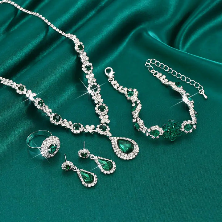 White Gold Jewelry Set - Elegant Necklace Earring Bracelet Set