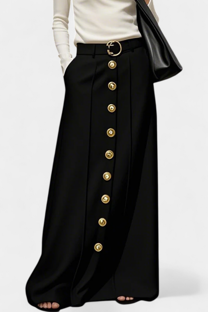 Button Front Casual Skirt with Pockets - Comfortable A-Line Skirt