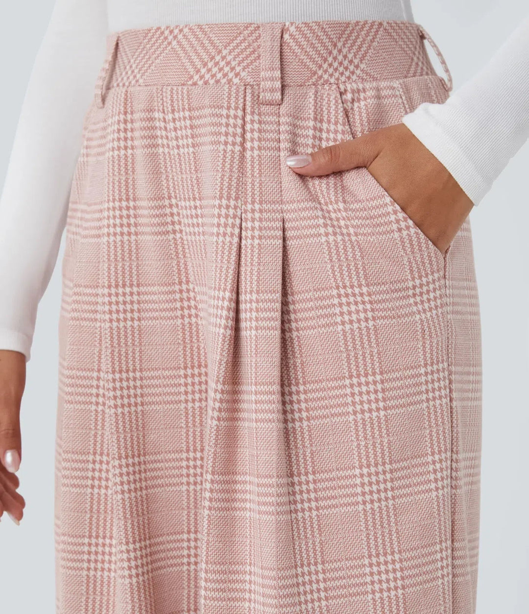 Wide Leg Plaid Pants - High Waisted Houndstooth Trousers
