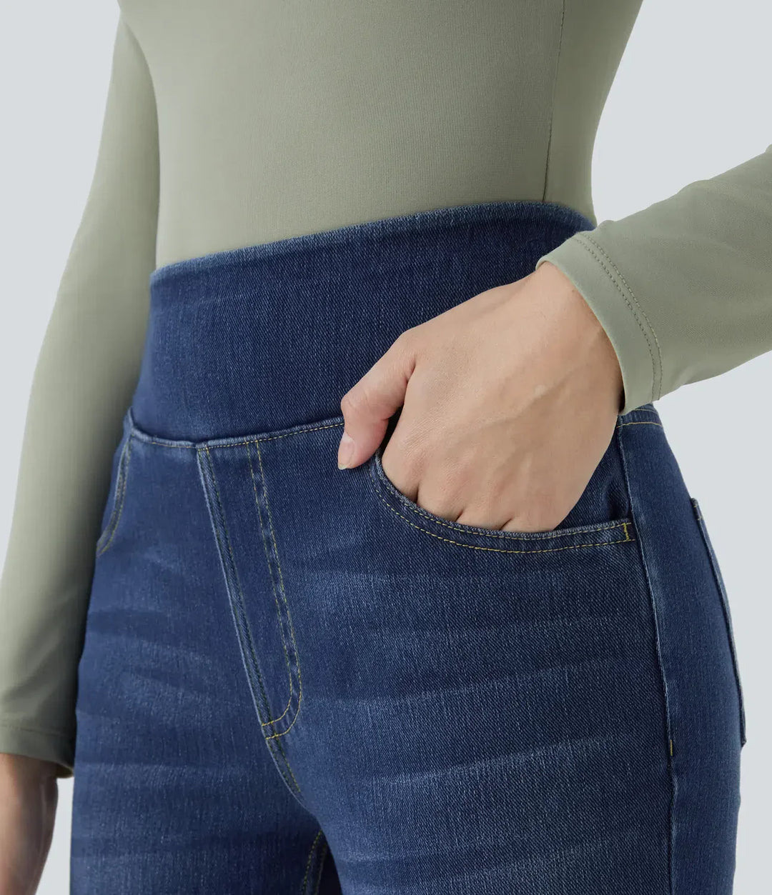 High Waisted Bootcut Jeans With Pockets - Stretch Denim