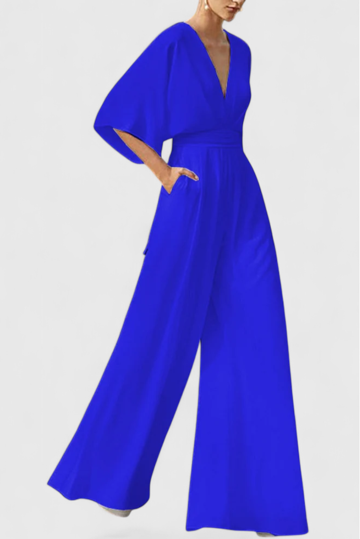 Elegant Cape Sleeve Jumpsuit with V-Neck for Women