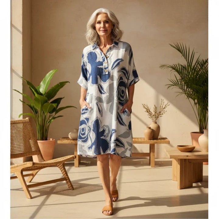 Floral Shirt Dress for Women - Classic Button Front Midi Dress