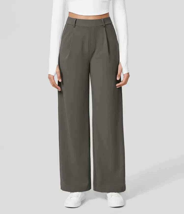 High Rise Stretch Trousers | Comfortable Straight Leg Pants
