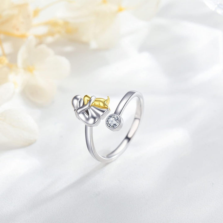 Sterling Silver Dog Lover Ring - Adjustable Woman and Dog Hug Design