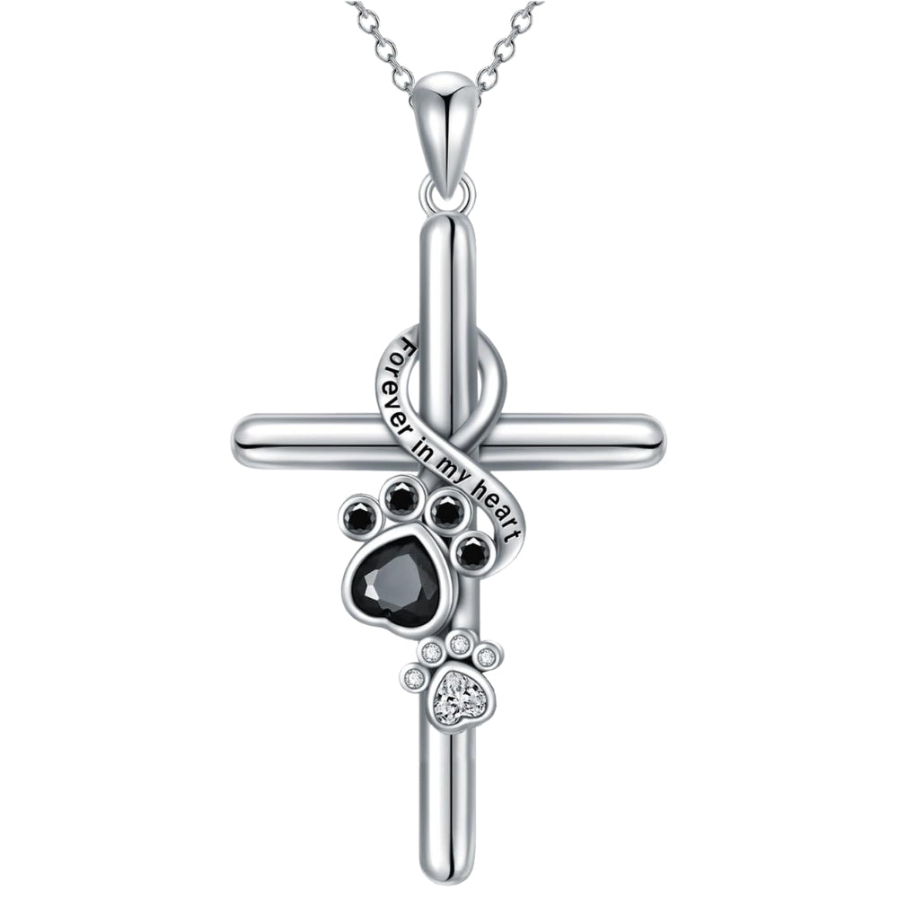 Sterling Silver Paw Print Cross Necklace for Dog Lovers