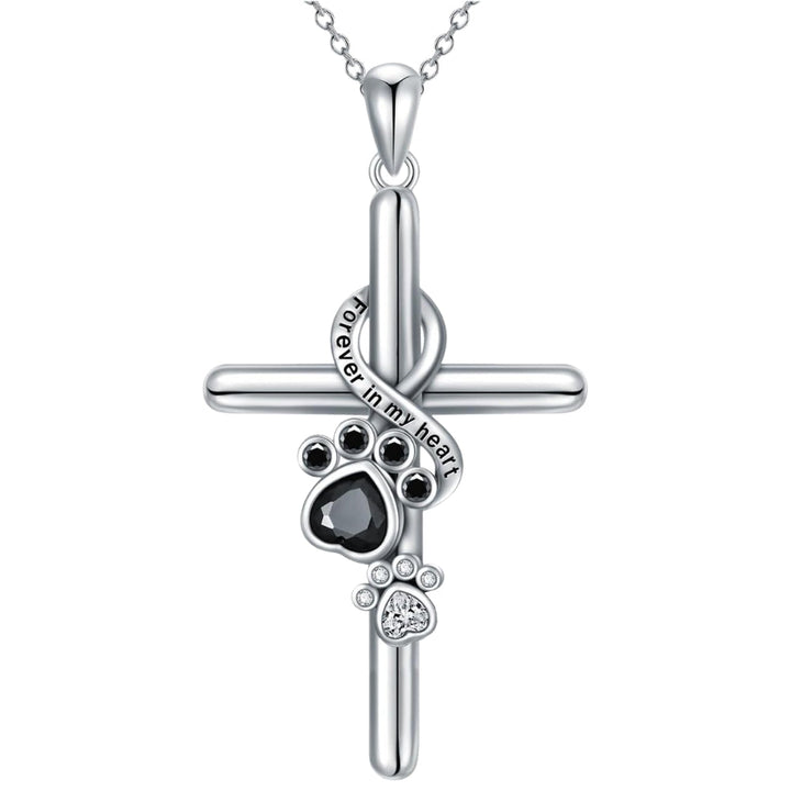 Sterling Silver Paw Print Cross Necklace for Dog Lovers