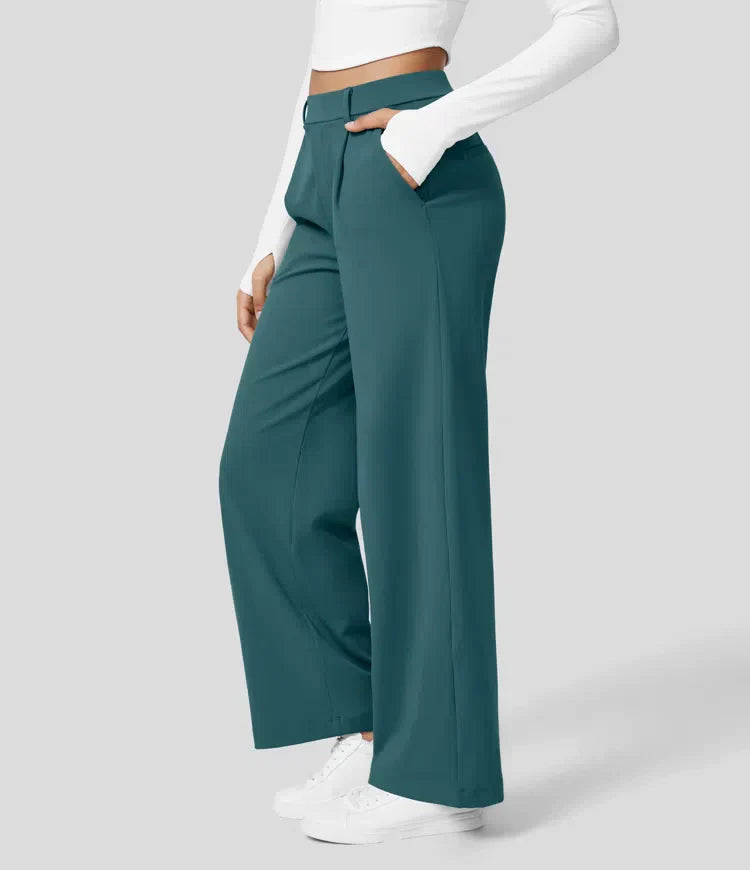 High Rise Stretch Trousers | Comfortable Straight Leg Pants