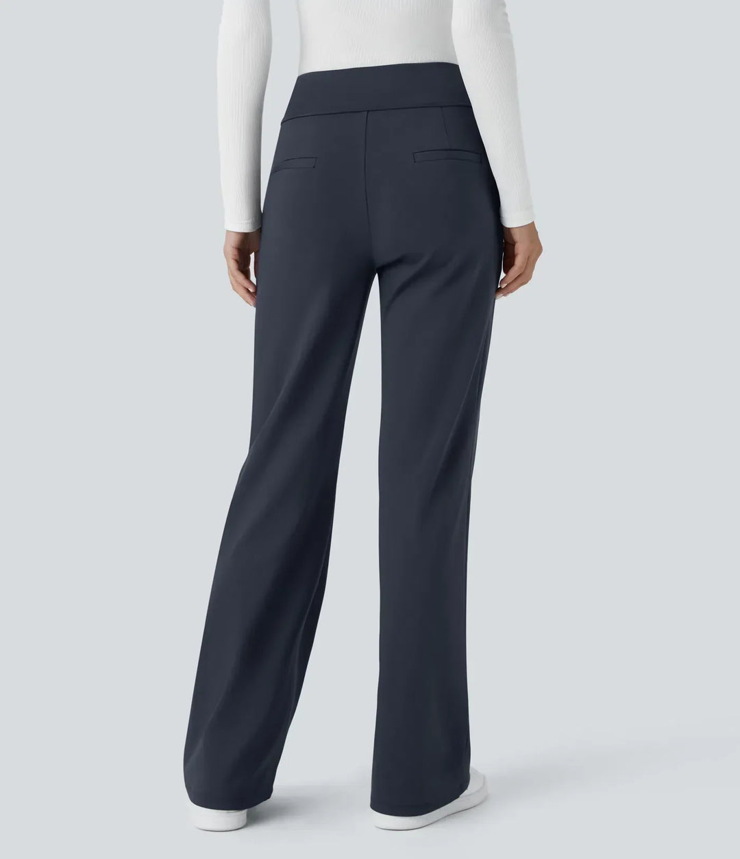 Mid Rise Flare Work Pants with Pockets - Stretch Wrinkle Resistant