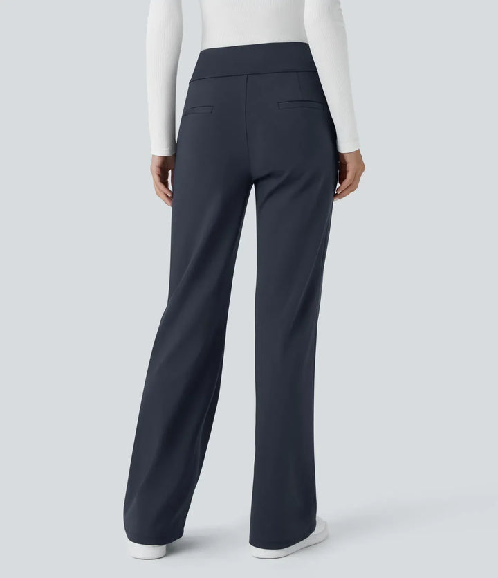 Mid Rise Flare Work Pants with Pockets - Stretch Wrinkle Resistant