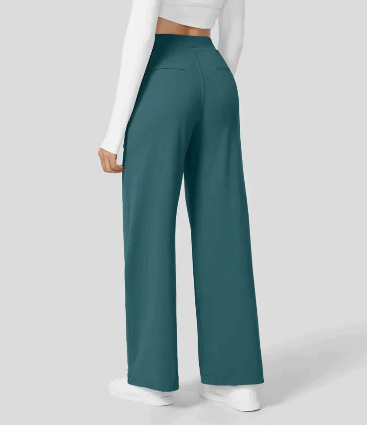High Rise Stretch Trousers | Comfortable Straight Leg Pants