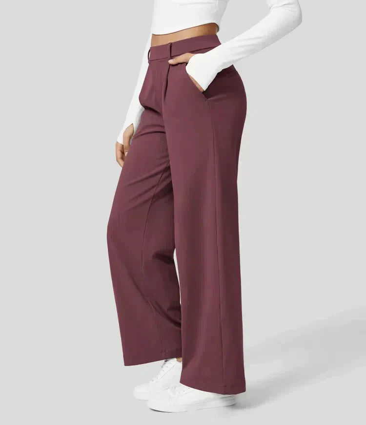 High Rise Stretch Trousers | Comfortable Straight Leg Pants