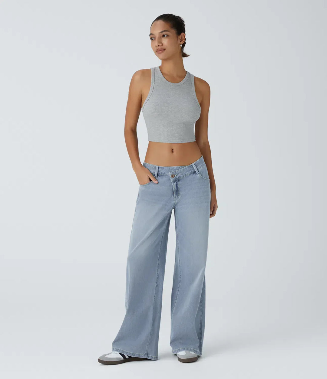 Cargo Jeans Women Stretch Denim with Asymmetric Zip