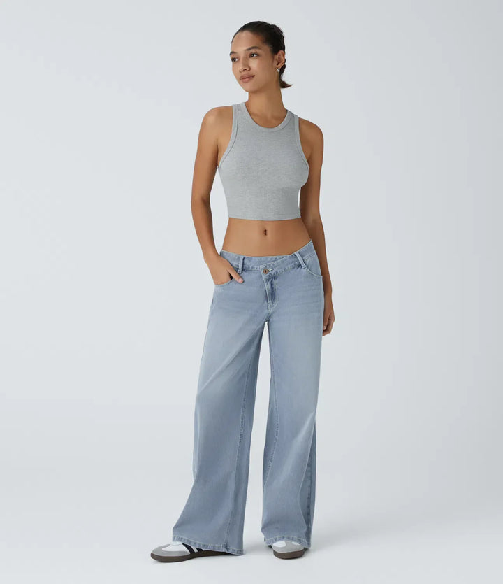 Cargo Jeans Women Stretch Denim with Asymmetric Zip