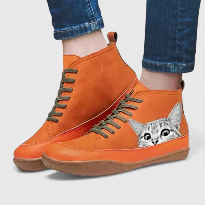 Orthopedic Comfort Boots with Cat Print Design for Women