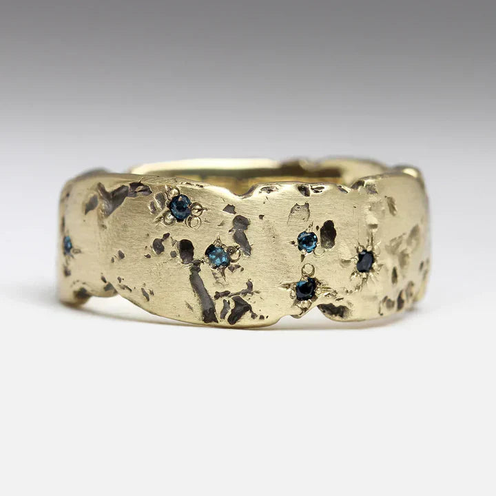 Statement Crystal Ring in Antique Gold with Blue Inlay