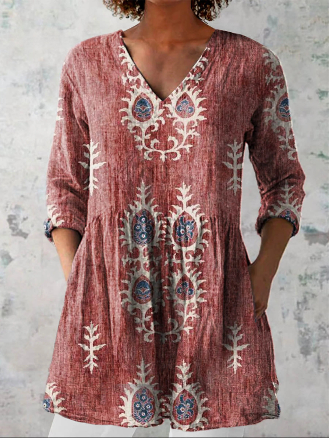 Long V-Neck Blouse for Women - Lightweight Tunic Style Top