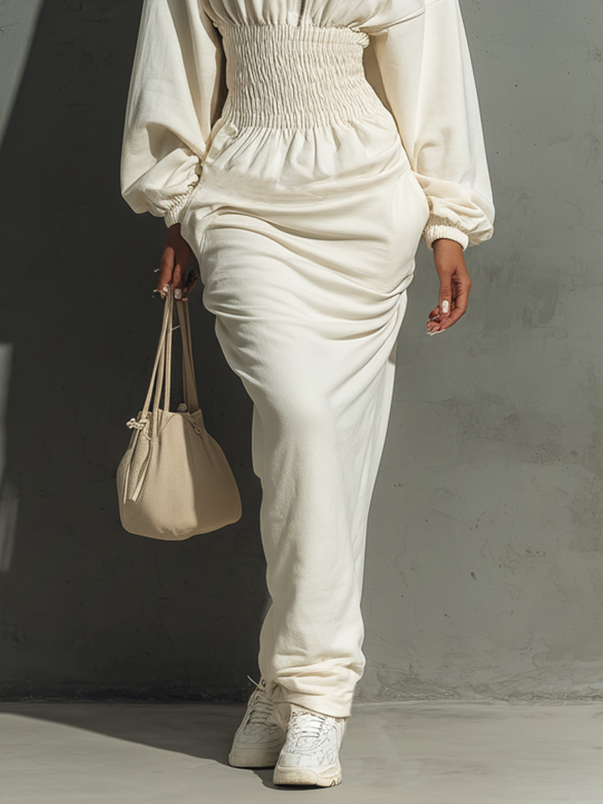 Hooded Sweatshirt Maxi Dress with Waist Detail for Women