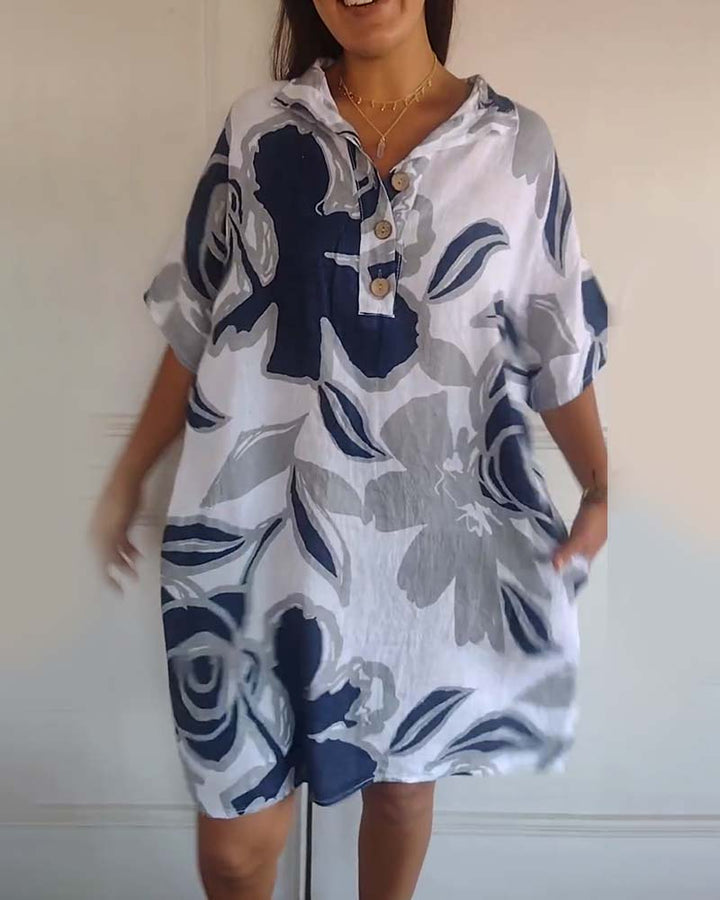 Floral Shirt Dress for Women - Classic Button Front Midi Dress