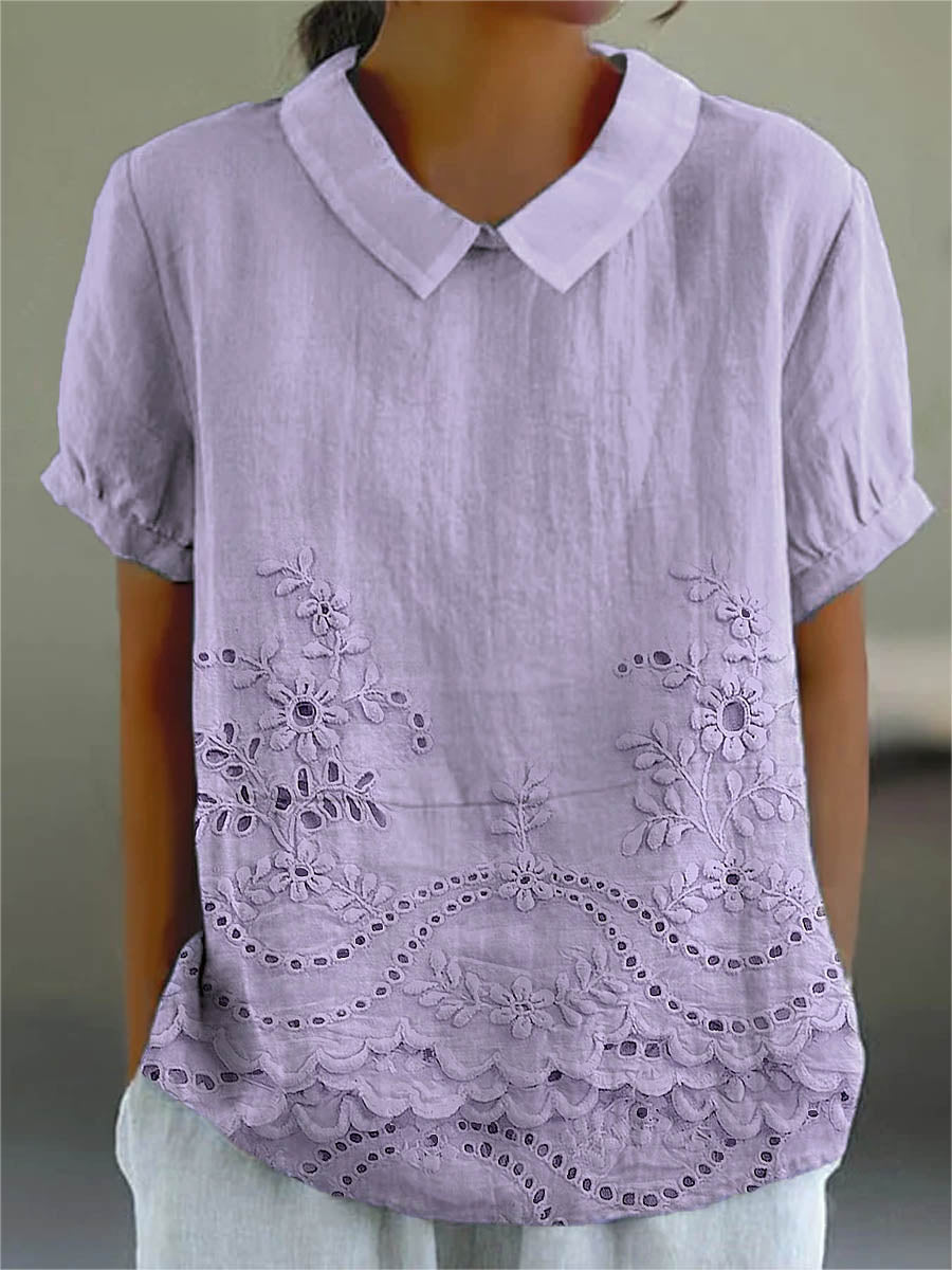 Floral Embroidered Shirt for Women - Soft Pink Relaxed Fit Blouse