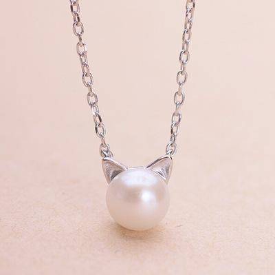 Pearl Cat Necklace Earrings Ring Set Sterling Silver