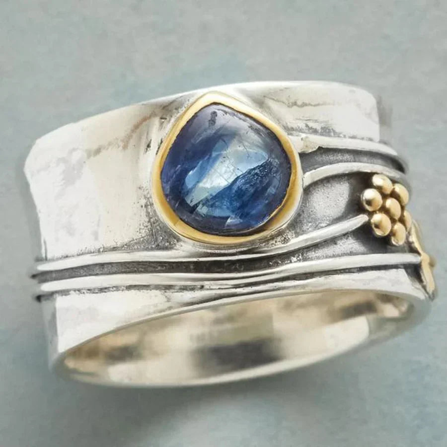 Gemstone Meditation Ring in White Gold - Bohemian Spinner Ring