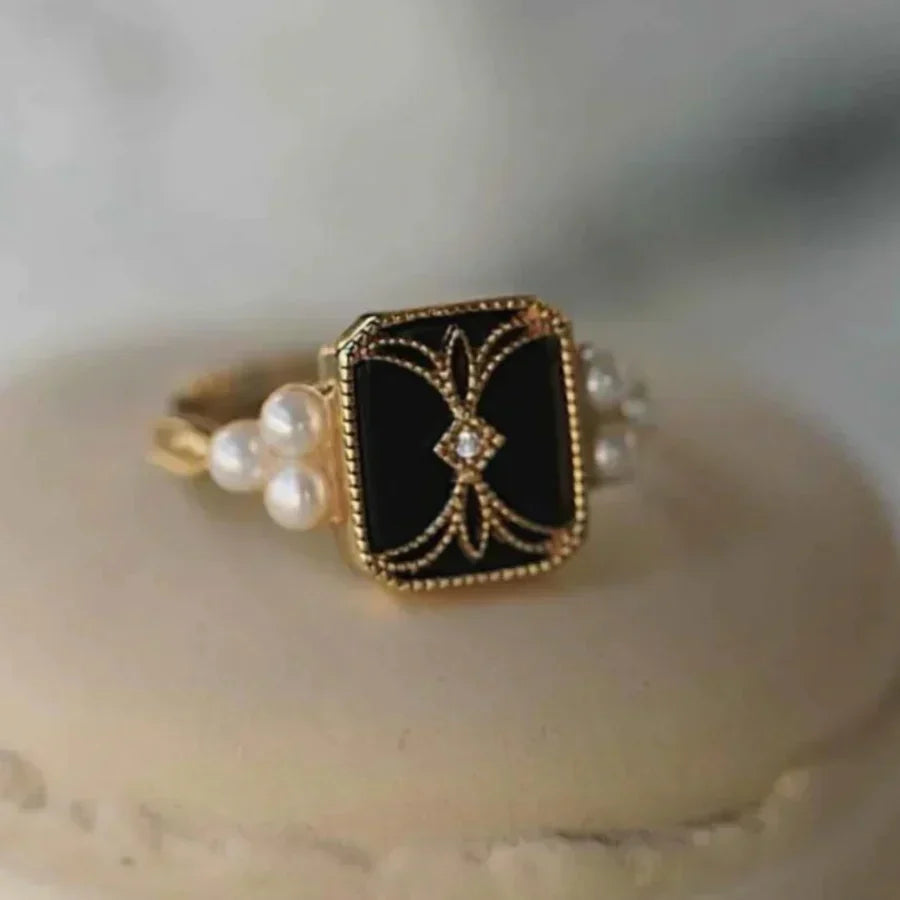 Pearl Ring with Gold Accents | Antique Black Statement Jewelry