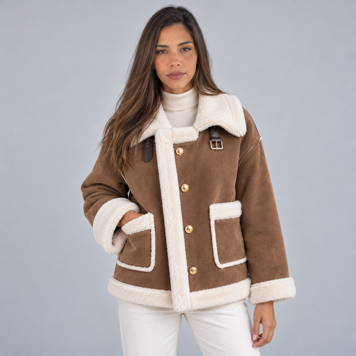 Women's Suede-Look Borg Aviator Jacket