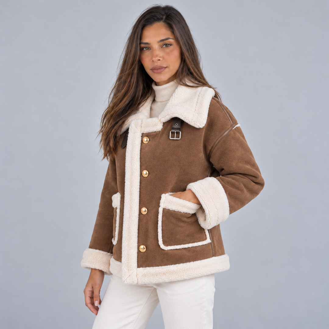 Women's Suede-Look Borg Aviator Jacket