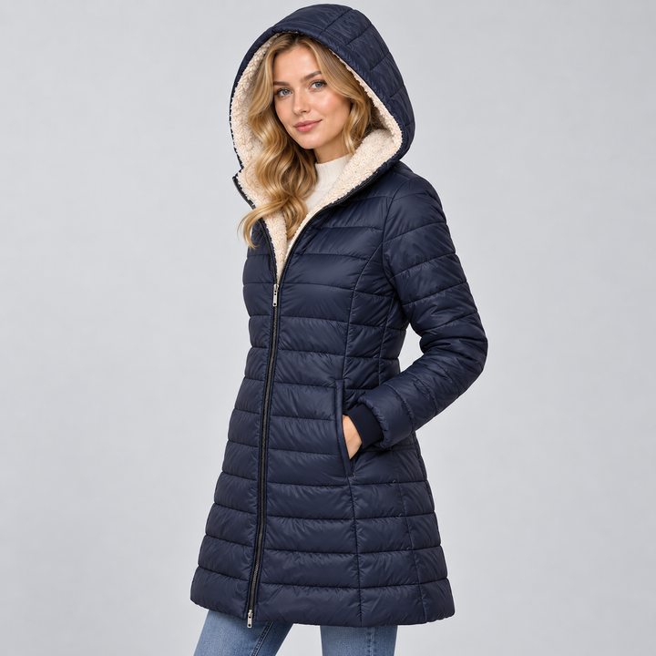 Women's Fleece-Lined Hooded Padded Coat, Mid-Length