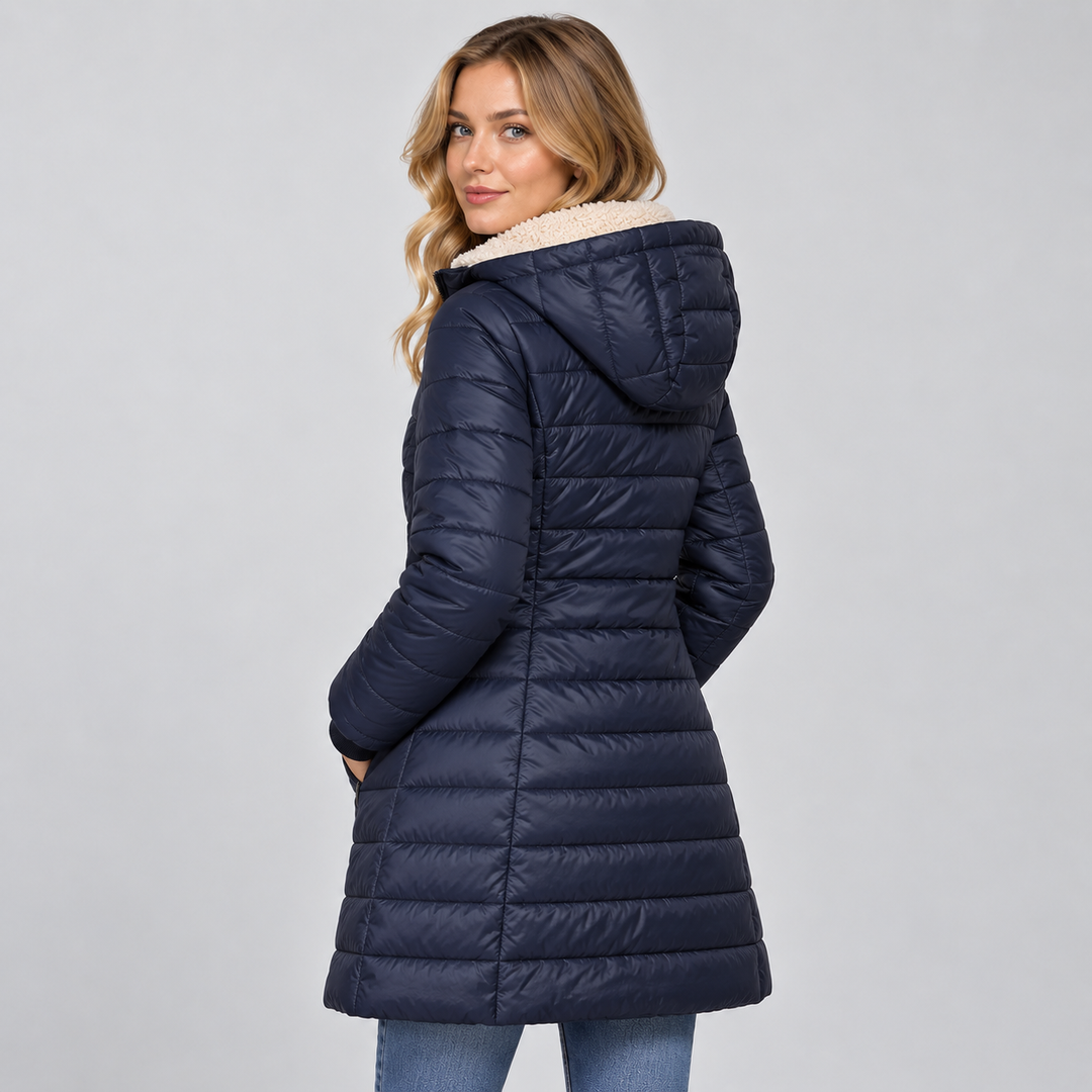 Women's Fleece-Lined Hooded Padded Coat, Mid-Length