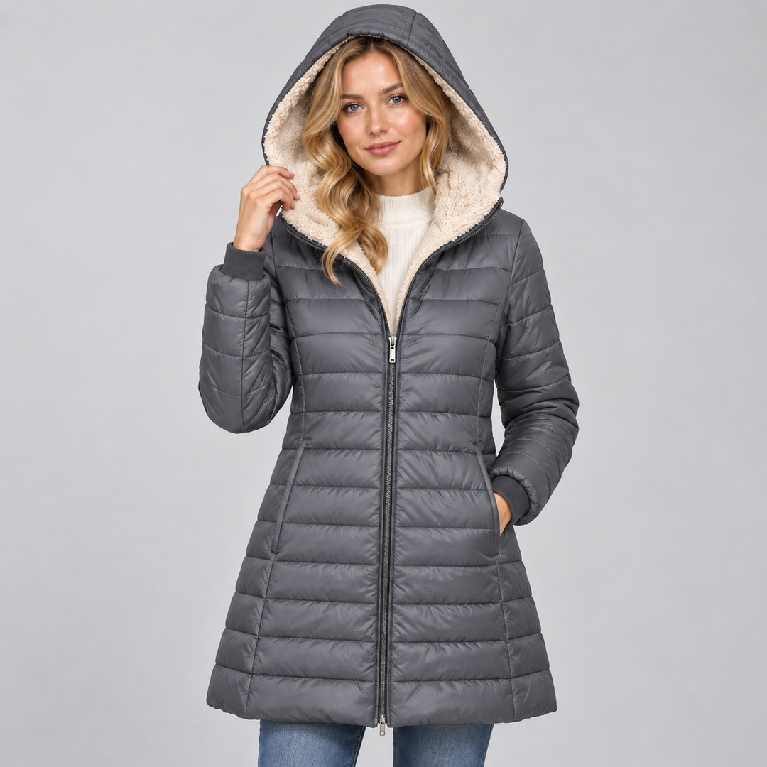 Women's Fleece-Lined Hooded Padded Coat, Mid-Length