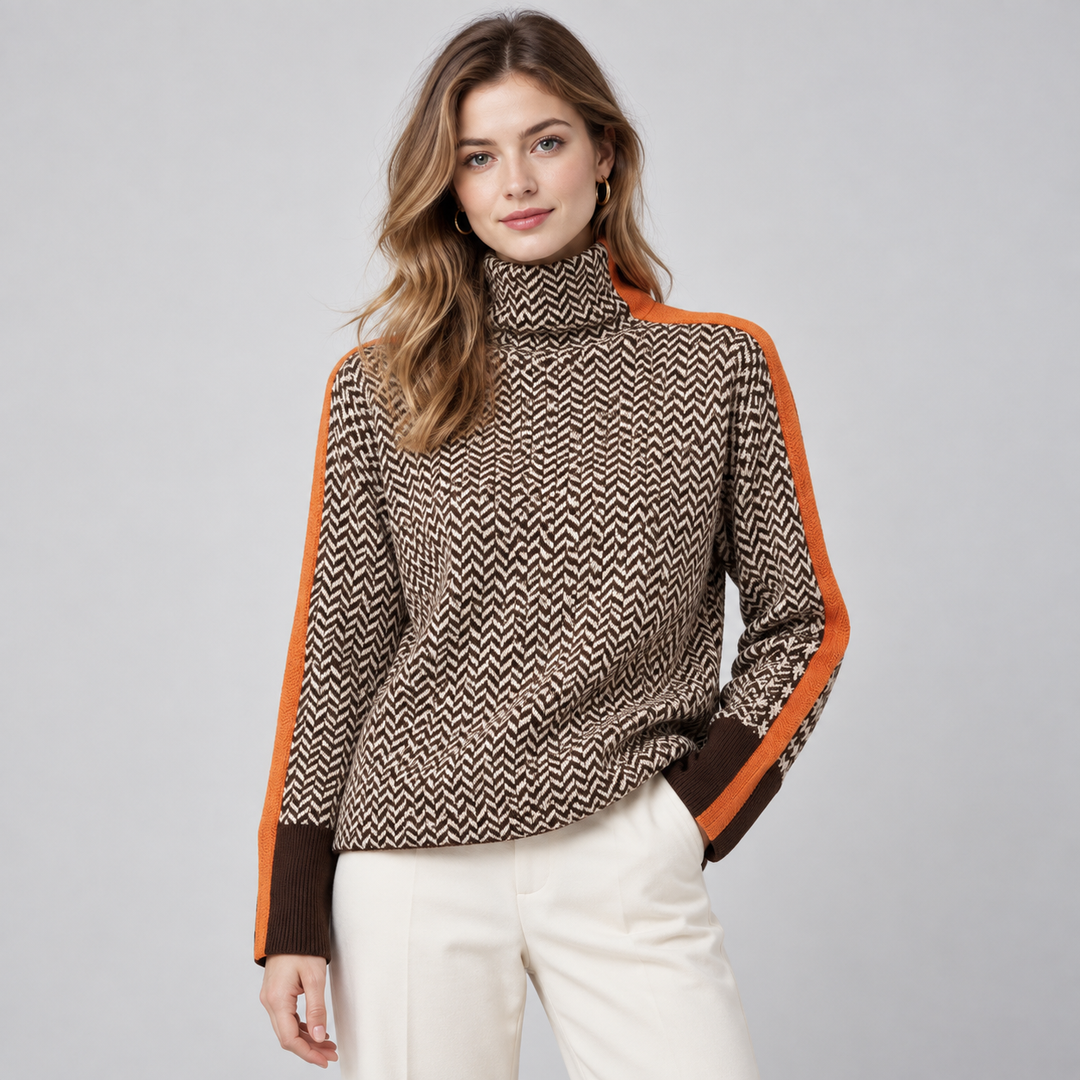 Women's Striped High Neck Sweater, Relaxed Fit