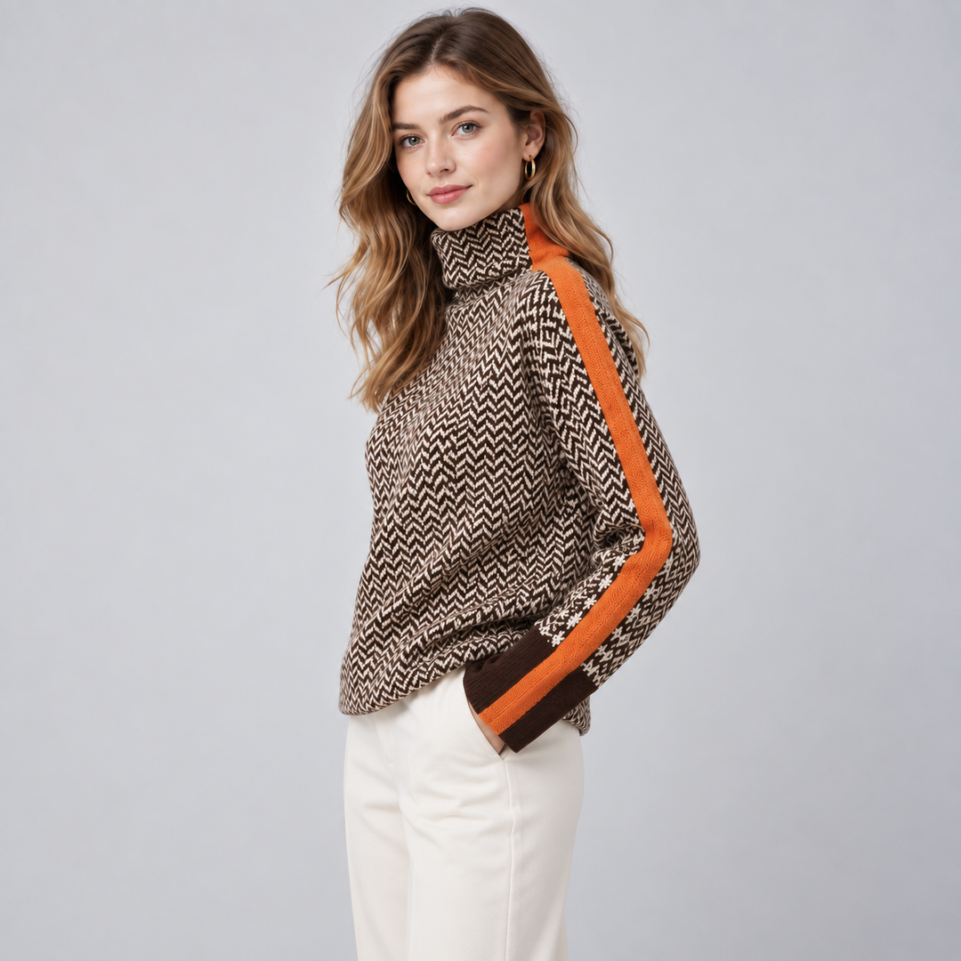 Women's Striped High Neck Sweater, Relaxed Fit
