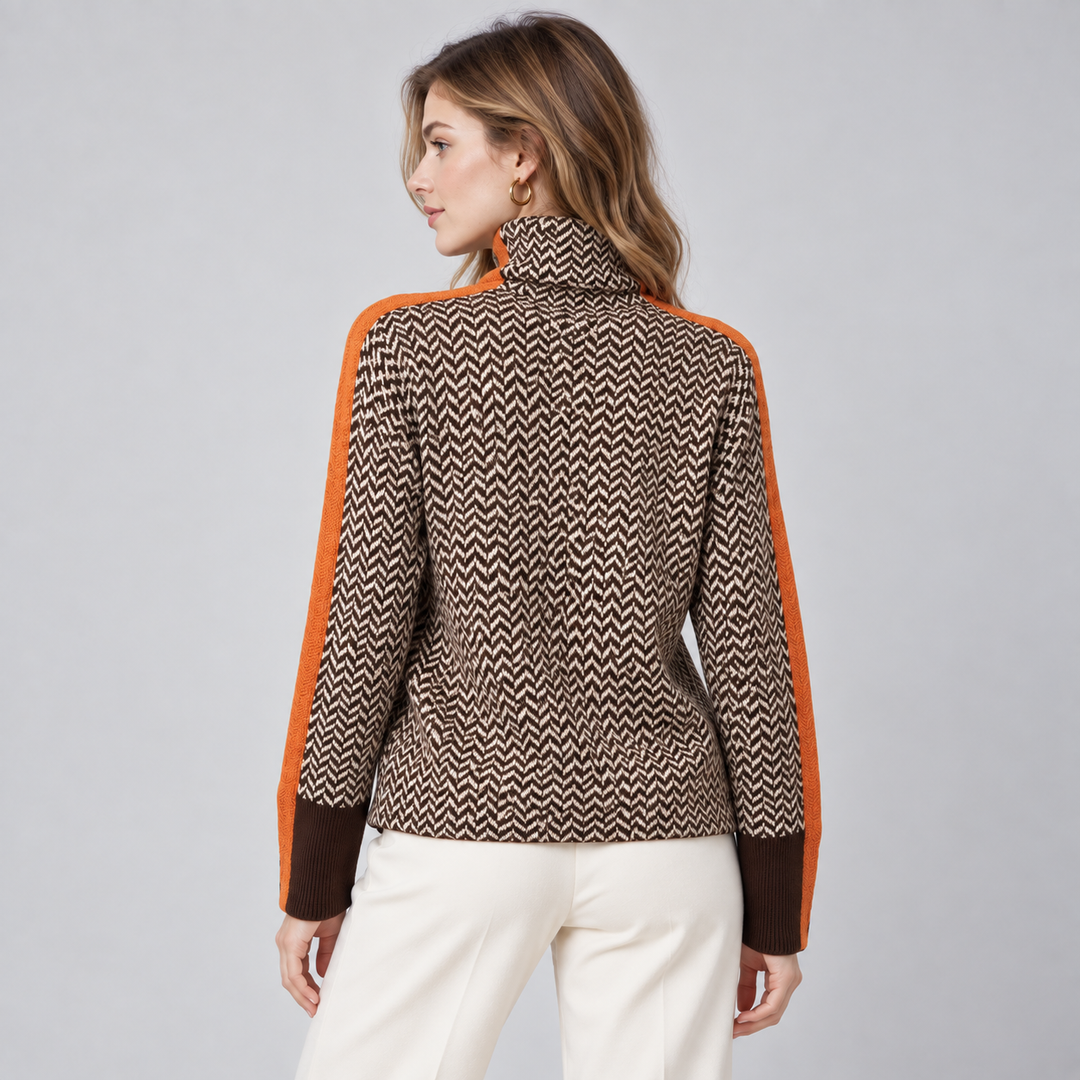 Women's Striped High Neck Sweater, Relaxed Fit