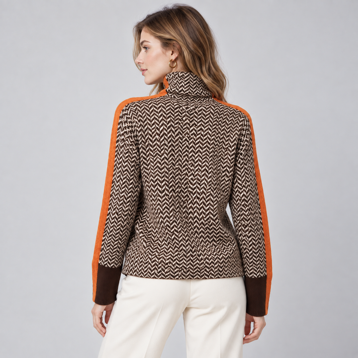 Women's Striped High Neck Sweater, Relaxed Fit