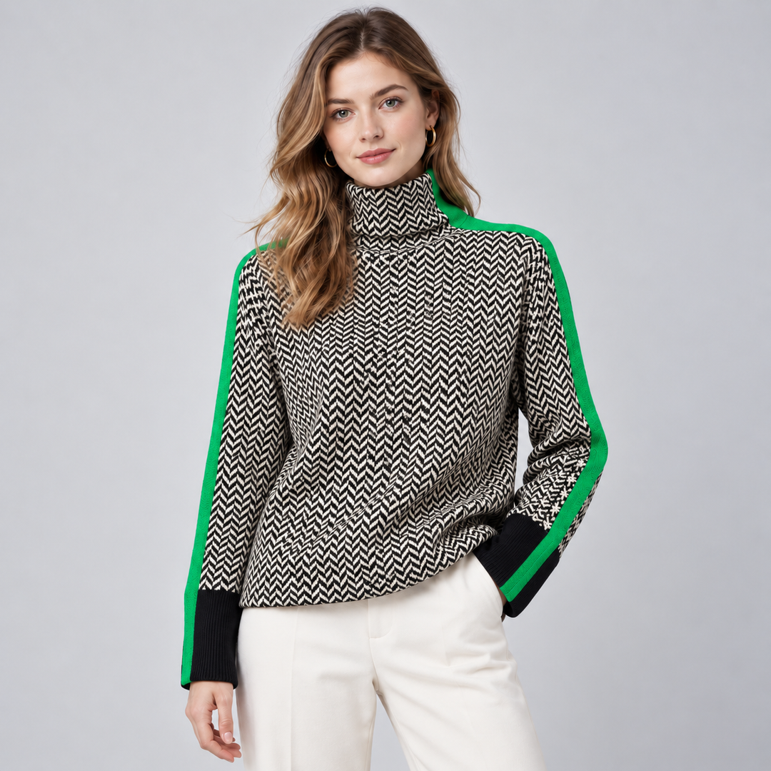 Women's Striped High Neck Sweater, Relaxed Fit