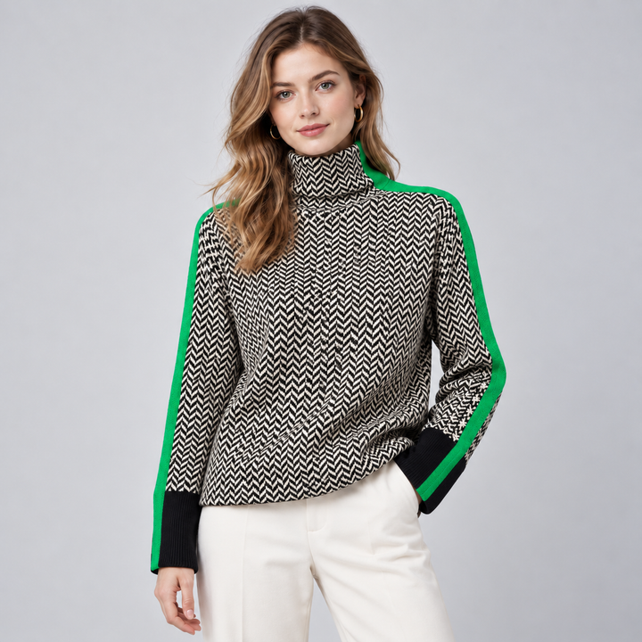 Women's Striped High Neck Sweater, Relaxed Fit