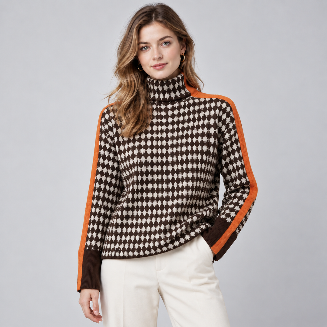Women's Striped High Neck Sweater, Relaxed Fit