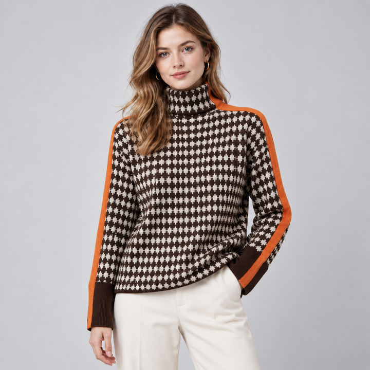 Women's Striped High Neck Sweater, Relaxed Fit